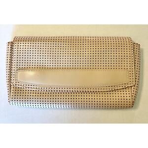 Lauren Merkin | Made In NYC Tan Perforated Magnetic Closure Clutch | 5”x 10”